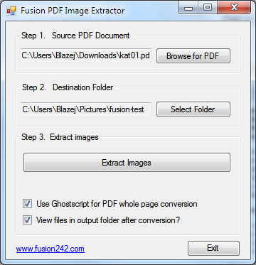Fusion PDF Image Extractor - główne okno programu