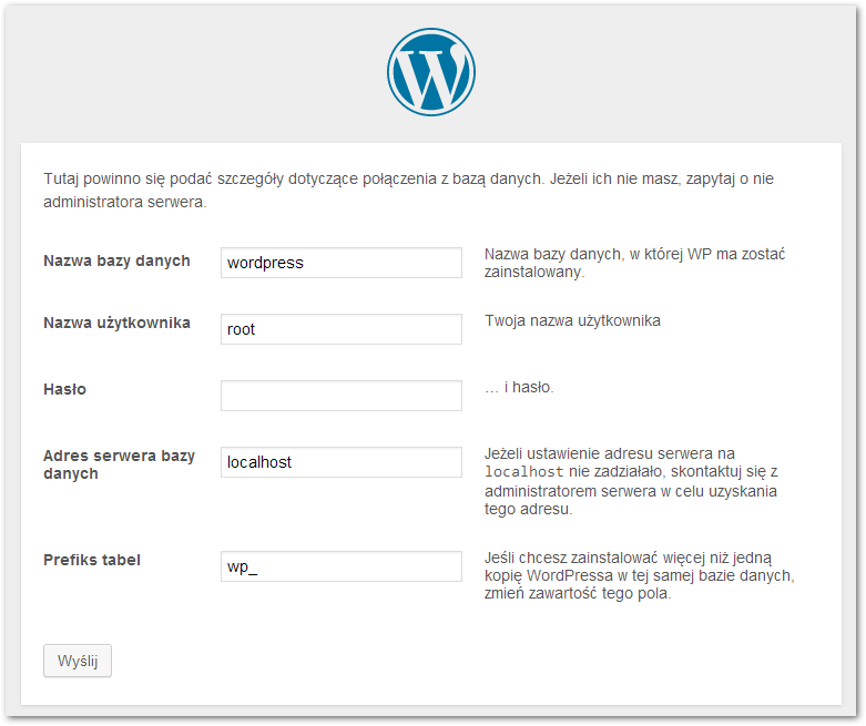 Konfiguracja instalacji Wordpressa