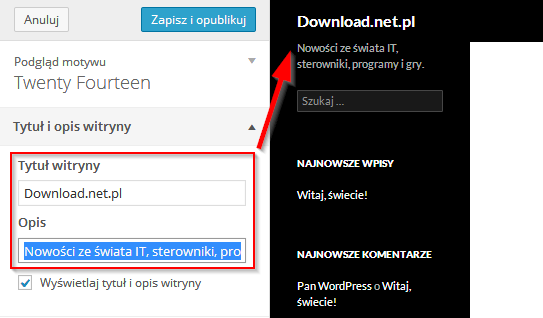 Ustawianie tytułu i opisu witryny