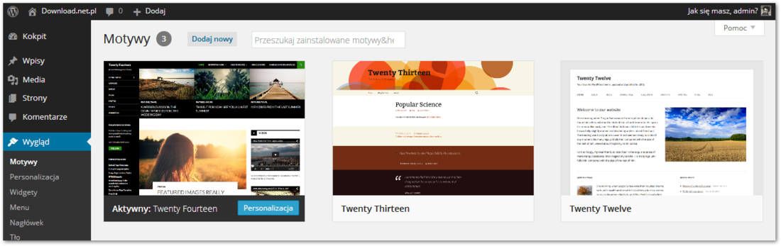 Wordpress - dostępne motywy w panelu administratora