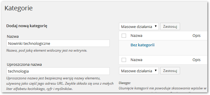 Wordpress - Tworzenie nowej kategorii