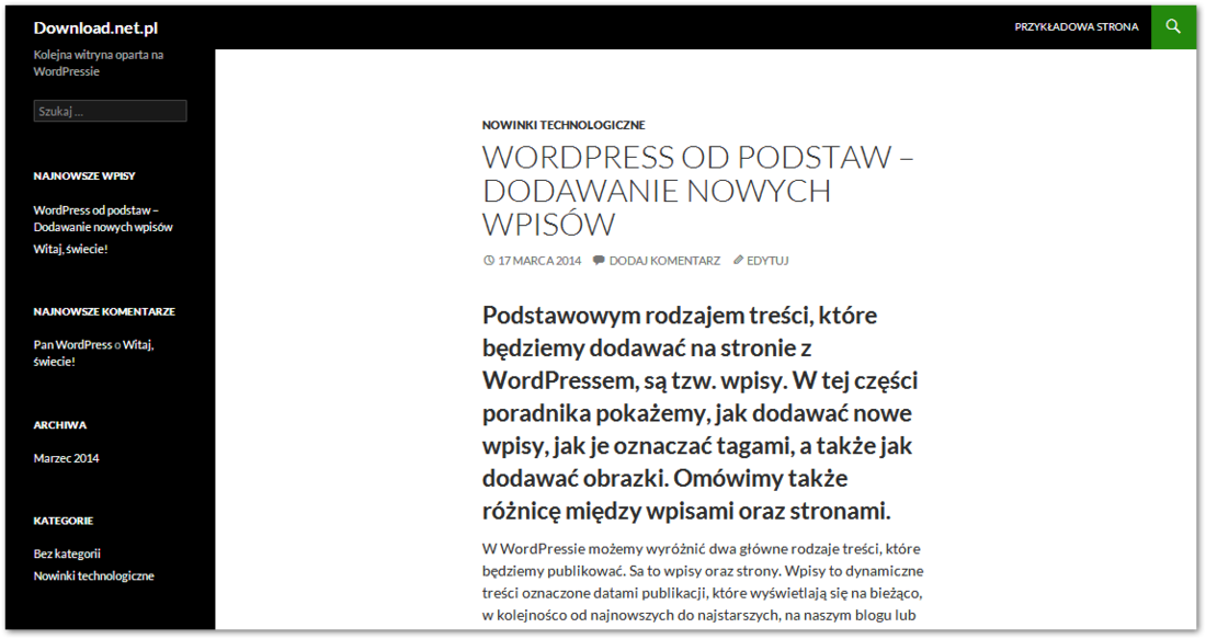 Wordpress - gotowy wpis na stronie