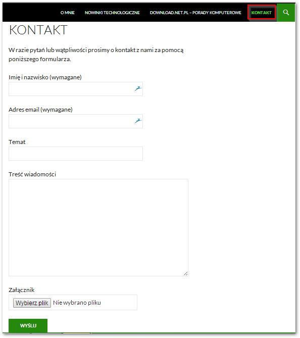 Formularz kontaktowy utworzony w Contact Form 7