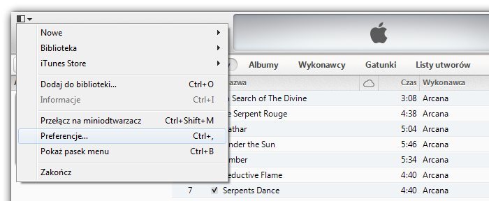 iTunes od podstaw - Otwieranie preferencji