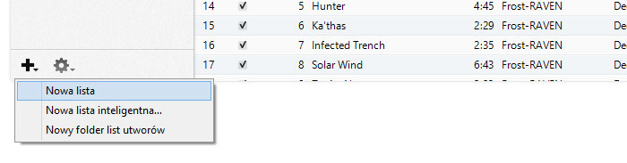 iTunes - menu tworzenia playlist