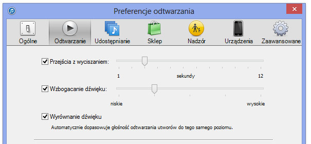 iTunes - preferencje odtwarzania