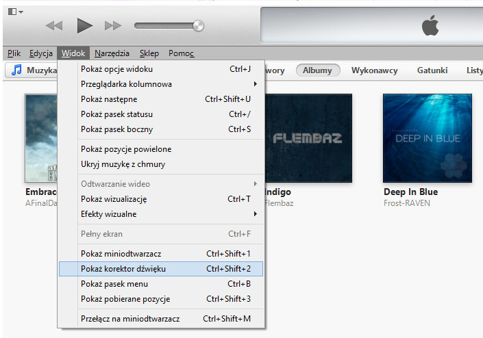 iTunes - pasek menu