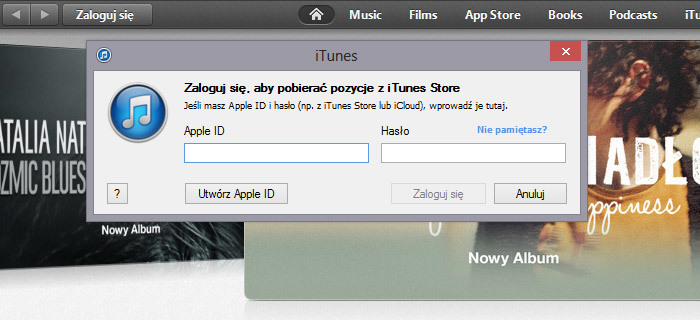 iTunes Store - zaloguj się