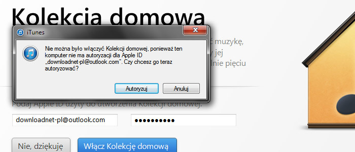 Autoryzowanie komputera w kolekcji domowej