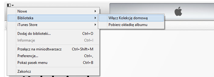 iTunes - włączanie kolekcji domowej