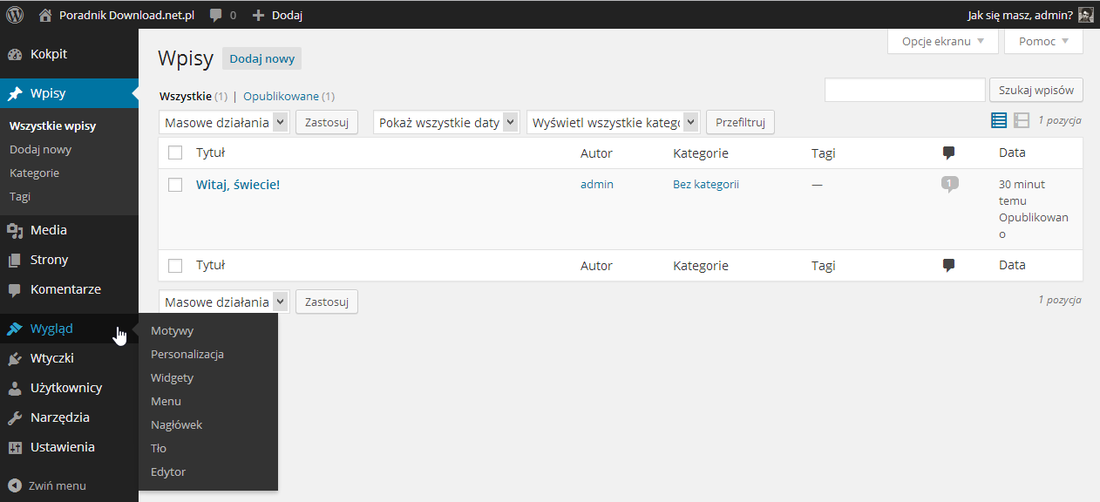Panel administratora w Wordpressie