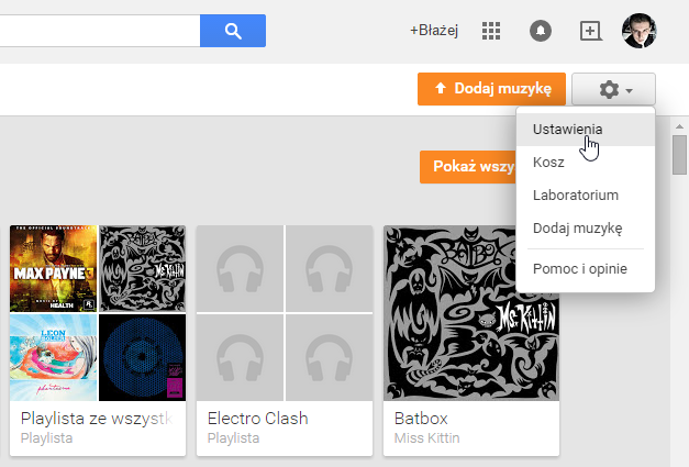 Przejście do ustawień Muzyki Google