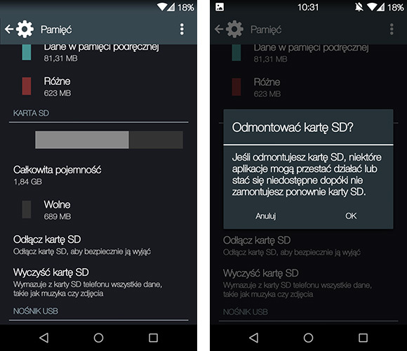 Android - odmontowywanie karty SD