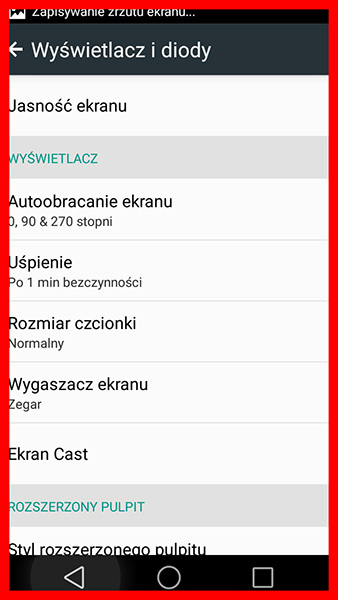 Przykładowa ramka podczas przeglądania ustawień w Androidzie