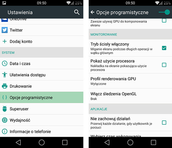 Wyłączanie trybu ścisłego w Androidzie