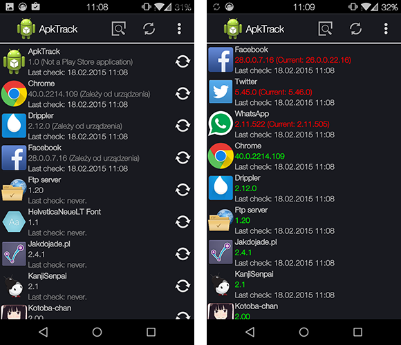 ApkTrack - skanowanie w poszukiwaniu aktualizacji