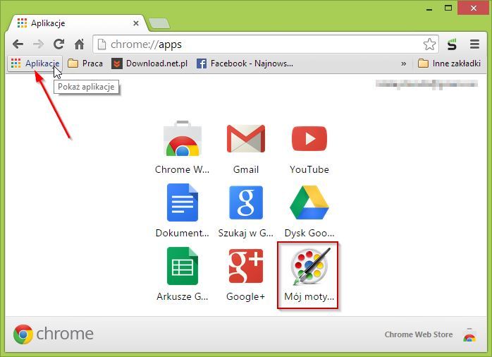 Przejście do listy aplikacji w Chrome