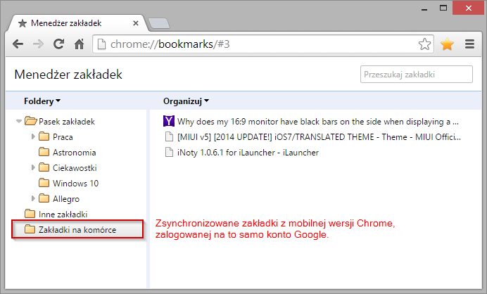 Zsynchronizowane zakładki Chrome na komputerze