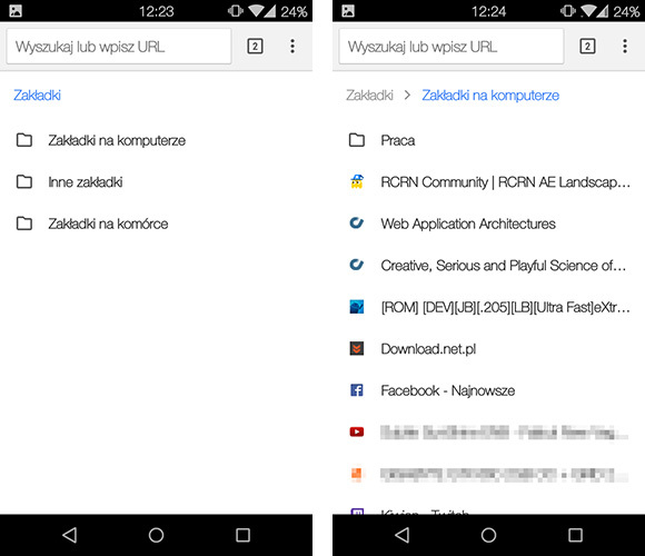 Zsynchronizowane zakładki z Chrome na Androidzie