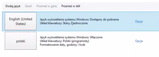 Ustaw język angielski jako domyślny w Windows 10