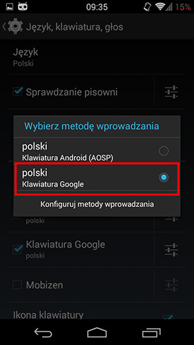 Wybór domyślnej klawiatury w Androidzie