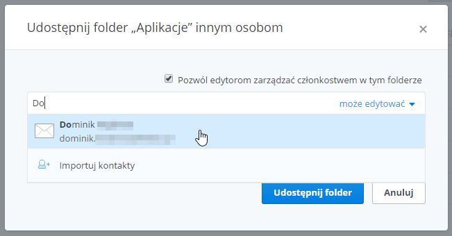 Zapraszanie znajomych do współdzielonego folderu w Dropbox