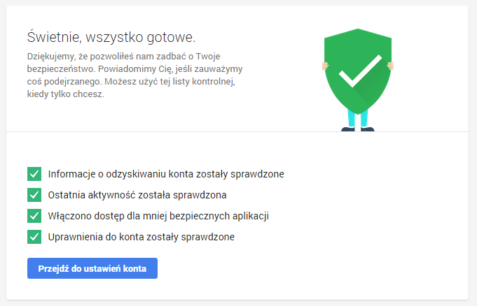 Potwierdzenie zabezpieczeń konta Google