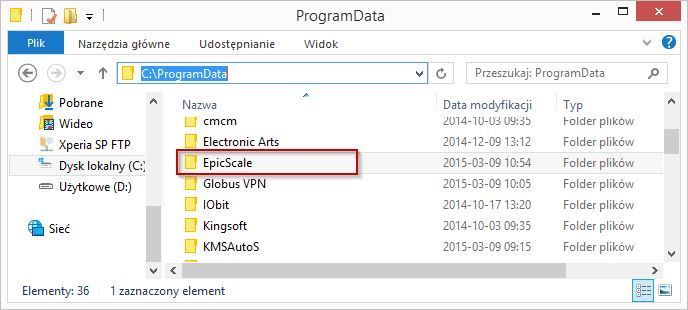 Usuwanie EpicScale z katalogu ProgramData