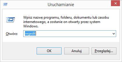 Przejście do rejestru przez okno uruchamiania