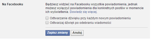 Wyłączanie dźwięków powiadomień na Facebooku