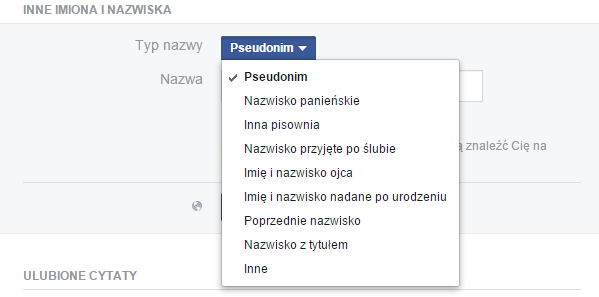 Facebook - wybór danych do dodania