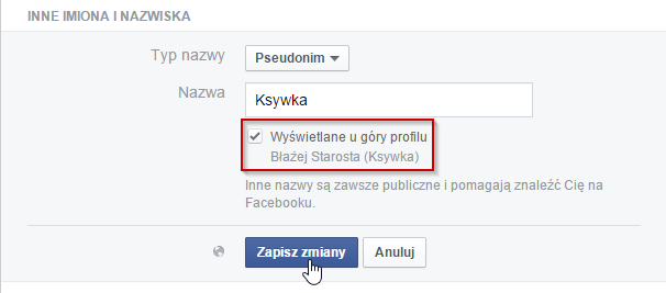 Dodawanie ksywki do swojego profilu na Facebooku