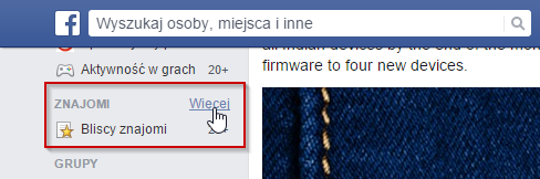 Przejście do ustawień listy znajomych na Facebooku