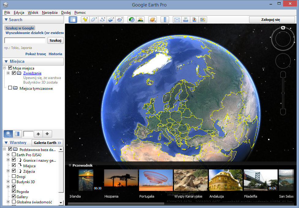 Google Earth - główne okno programu