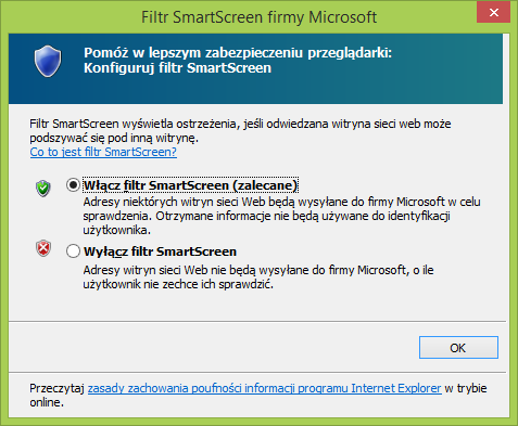 Włączanie filtru SmartScreen