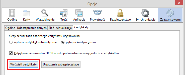 Wyświetlanie certyfikatów Firefoxa i Thunderbirda