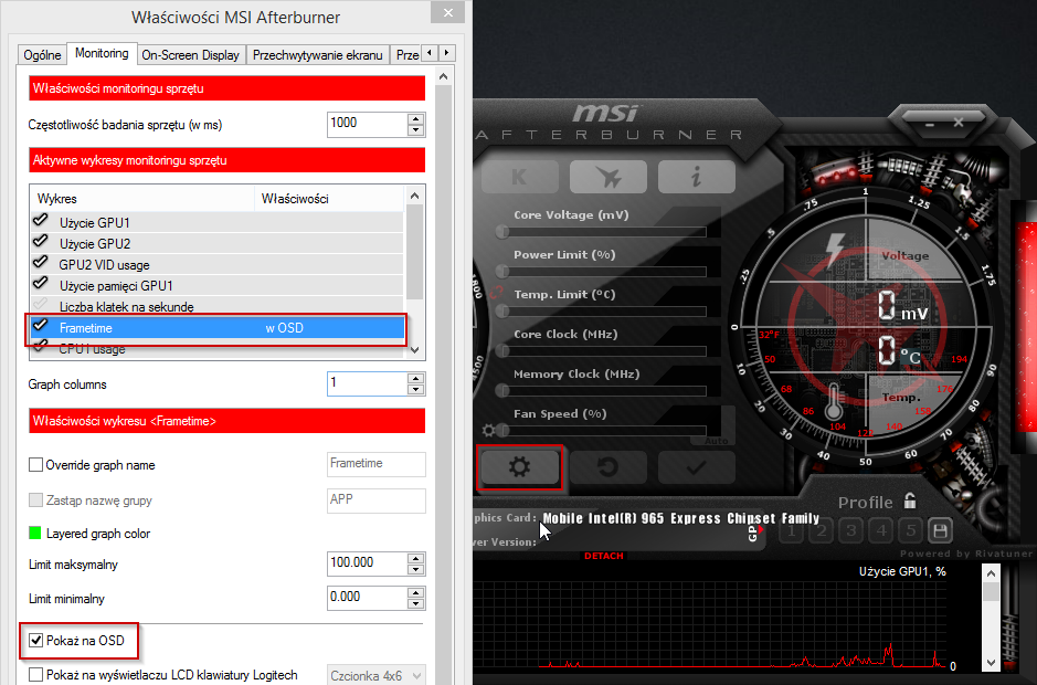 Aktywacja opcji FPS w MSI Afterburner