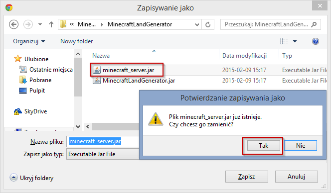 Nadpisywanie pliku minecraft_server.jar nową wersją