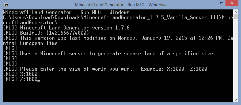 Określanie rozmiaru generowanego świata w Minecraft Land Generatorze