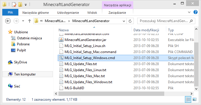Uruchomienie wstępnej konfiguracji Minecraft Land Generatora