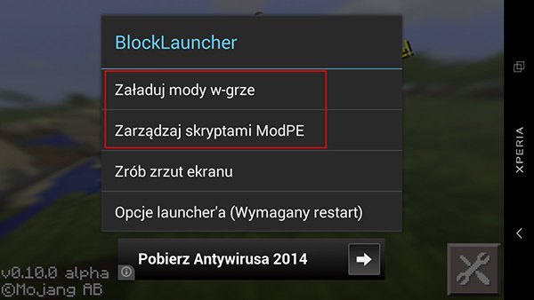 Menu BlockLaunchera