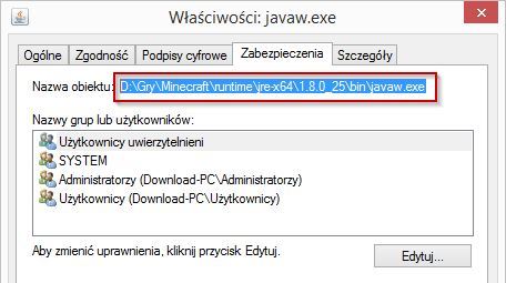 Kopiowanie ścieżki do pliku javaw.exe