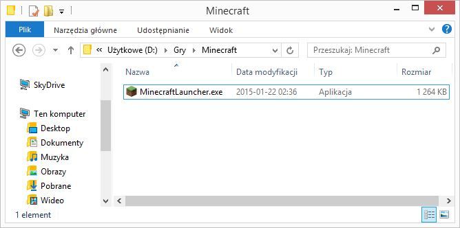 Folder z zainstalowanym launcherem do Minecrafta
