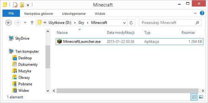 Folder z zainstalowanym launcherem do Minecrafta