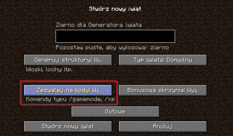 Tworzenie świata z kodami w Minecraft