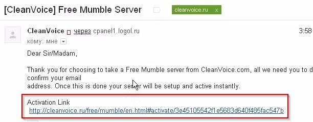 Aktywacja serwera Mumble w CleanVoice.ru