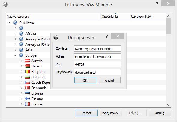 Dodawanie serwera Mumble