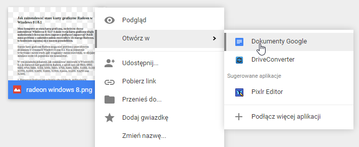 Otwarcie zeskanowanego dokumentu w Dokumentach Google