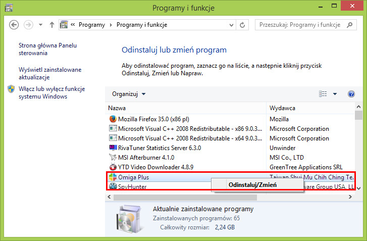 Odinstalowywanie Omiga-Plus