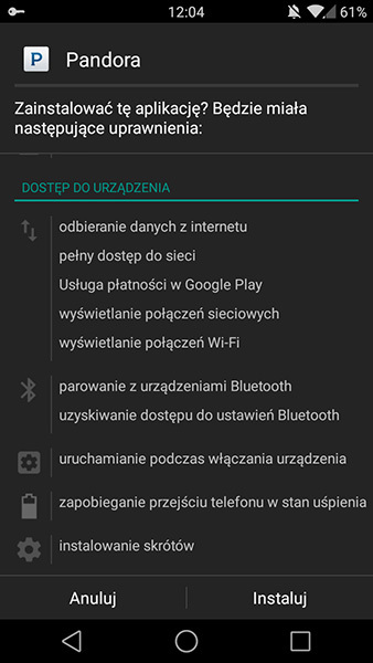 Pandora - instalacja aplikacji